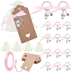 PandaHall Elite DIY Angel Series Keychain Gift Kits, Including Wing Alloy Keychain, Organza Gift Bags, Ribbon and Jewelry Display Tags, Platinum & Stainless Steel Color, Keychain: 60mm, 36pcs/set