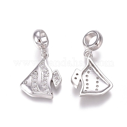 Brass Micro Pave Clear Cubic Zirconia European Dangle Charms, Large Hole Pendants, Tropical Fish, Platinum, 27mm, Hole: 5mm, Fish: 19x15x3mm