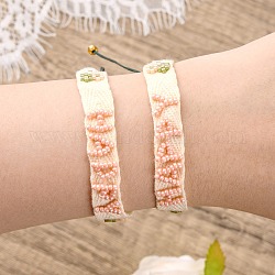Регулируемые нейлоновые шнур плетеный браслеты из бисера, со стеклянными бисеринами, со словом счастливой, оранжевые, 11 дюйм (28 см)