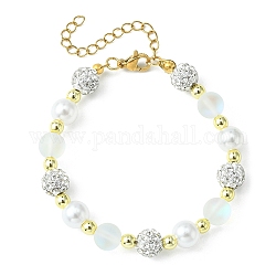 Synthetic Moonstone & Hematite & Plastic Pearl Round Beaded Bracelet, Clear, 6-3/4 inch(17.2cm)