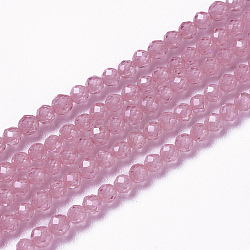 Perles de zircon cubique, facette, ronde, flamant, 3x2.5~3mm, Trou: 0.3mm, Environ 114~141 pcs/chapelet, 15.1~16.4 pouce (38.4~41.8 cm)