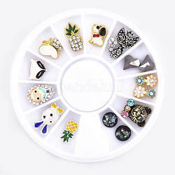 Alloy & Glass Rhinestone & Resin Cabochons, with Rhinestone and Enamel, Nail Art Decoration Accessories, Mixed Shapes, Mixed Color, 60x7.5mm