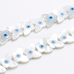 Perlas de concha de nácar de concha blanca natural, pearlized, mariposa con mal de ojo, 10x12x2mm, agujero: 0.5 mm