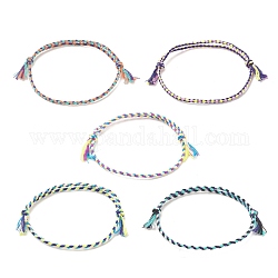 Ensemble de bracelets de cheville en cordon tressé en coton macramé 5 pièces, bracelets de cheville réglables d'amitié pour les femmes, violet, diamètre intérieur: 2-1/4~3-1/2 pouce (5.8~8.9 cm)