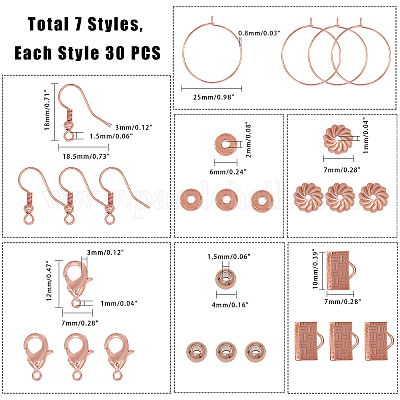NBEADS 240 Pcs Rose Gold DIY Jewelry Making Sets Kits with Clasps & Beads &  Ribbon Ends & Bead Caps & Earring Hooks & Jump Rings Earrings Findings for