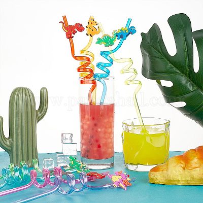 Reusable Drinking Straws,8PCS Plastic Drinking Straws Dinosaur Straws Kids Birthday Dinosaur Party Supplies Colorful Dinosaur Plastic Straws for