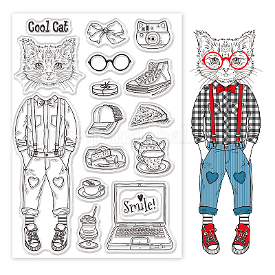 GLOBLELAND Animal Portrait Silicone Clear Stamp Cat Portrait Transparent  Silicone Stamp Various Cat Rubber Stamp for Scrapbook Journal Card Making