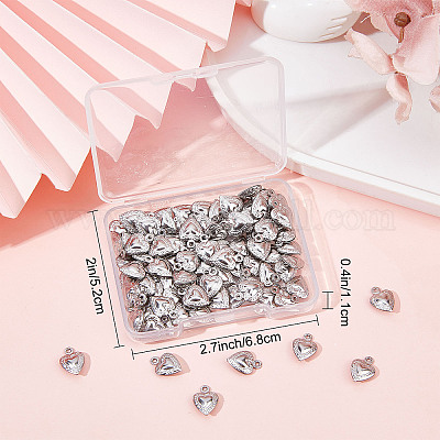 SUNNYCLUE 1 Box 100pcs Stainless Steel Heart Charms Hearts Charm Love Small Double Sided Puffy Valentine Mother's Day Charms for