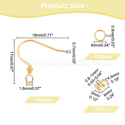 304 Stainless Steel Earring Hooks, Ear Wire, with Horizontal Loop, Silver,  17x18x2.4mm, Hole: 1.8mm, 21 Gauge, Pin: 0.7mm