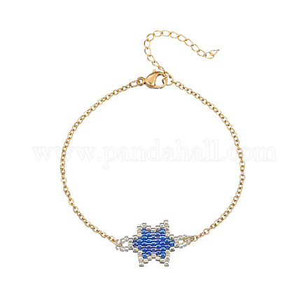Bracelet à maillons étoiles en perles de rocaille de verre avec chaînes câblées en acier inoxydable doré NK2955-3-1