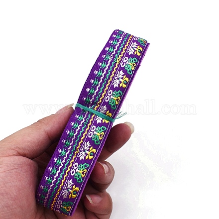 6.5m エスニック風フラット刺繍ポリエステルリボン  ジャカードリボン  服飾材料  花柄  藤紫色  1-1/4インチ（33mm）  約7.11ヤード（6.5m）/バンドル PW-WG60825-14-1