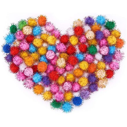 PandaHall Elite About 100 Pcs Assorted Pompoms Multicolor Arts and Crafts Fuzzy Pom Poms Glitter Sparkle Balls Diameter 25mm for DIY Doll Creative Crafts Decorations AJEW-PH0016-22-1