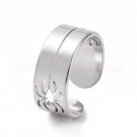 304 полое кольцо из нержавеющей стали с открытой манжетой в форме паука для женщин RJEW-C053-03P-1