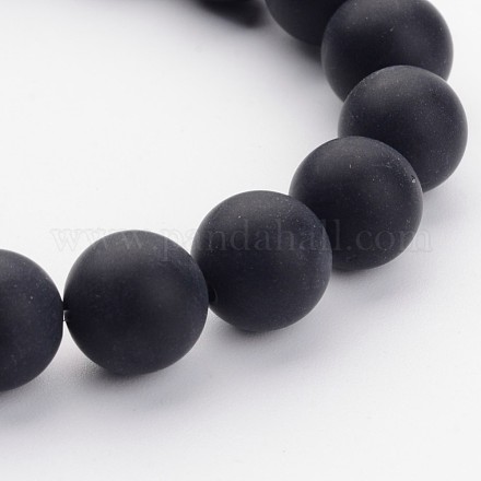 Grade A chapelets de perles rondes en agate noire mate naturelle X-G447-5-1