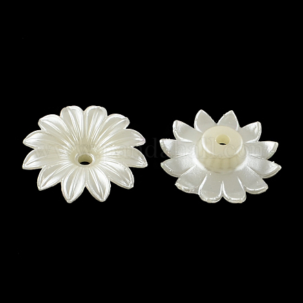 多花弁の花のabs樹脂の模造パールビーズキャップ  乳白色  33x9mm  穴：3.5mm OACR-R016-08-1