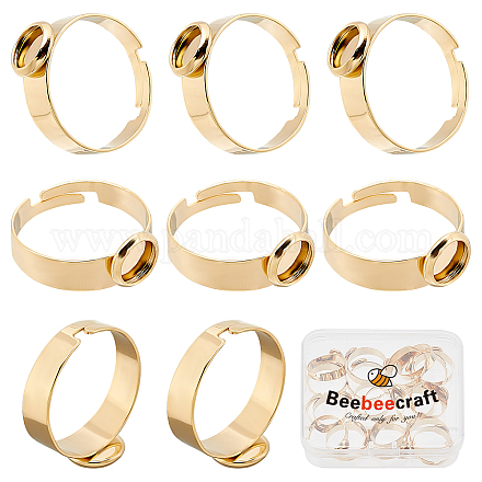 Beebeecraft 1 Box 20Pcs Stainless Steel Ring Bezel Blanks 6mm Cabochon Base Setting Flat Round Pad Ring Base Findings for Ring Making (Gold Color) STAS-BBC0001-12-1