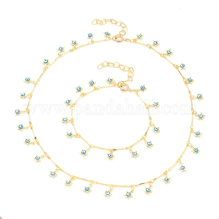 Bracelets et colliers à breloques étoile mauvais œil ensembles de bijoux SJEW-JS01135-1