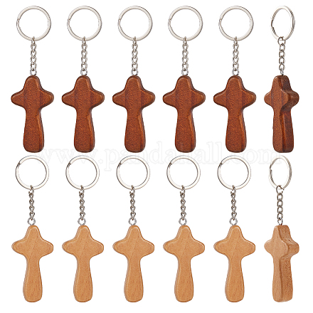 Nbeads 12pcs 2 couleurs porte-clés pendentif en bois naturel KEYC-NB0001-65-1