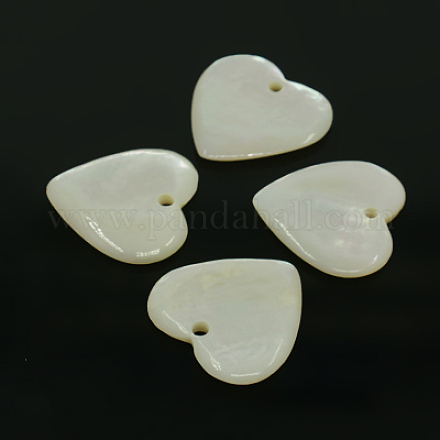 White Shell Heart Pendants SSHEL-J017-15-1