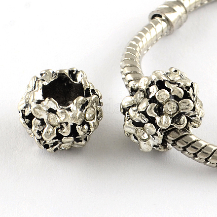 Antique Silver Plated Alloy Rhinestone Flower Large Hole European Beads MPDL-R041-04A-1