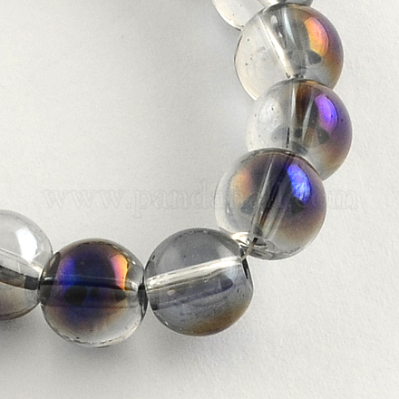 Chapelets de perle rondes en verre transparent électrolytique EGLA-Q047-6mm-06G-1
