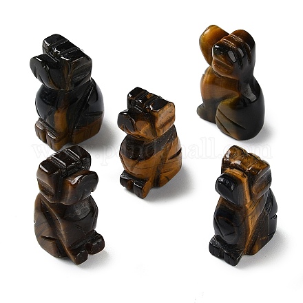 天然タイガーアイ彫刻癒しの置物  レイキエネルギーストーンのディスプレイ装飾  犬  18~18.5x13x27~28mm G-B062-03B-1