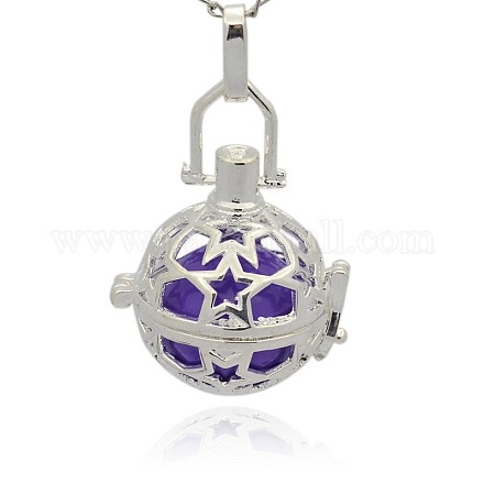 Silver Color Plated Brass Hollow Round Cage Pendants KK-J226-04S-1