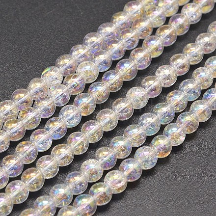 Plaquent verre craquelé chapelets de perles rondes X-EGLA-J067-8mm-AB01-1