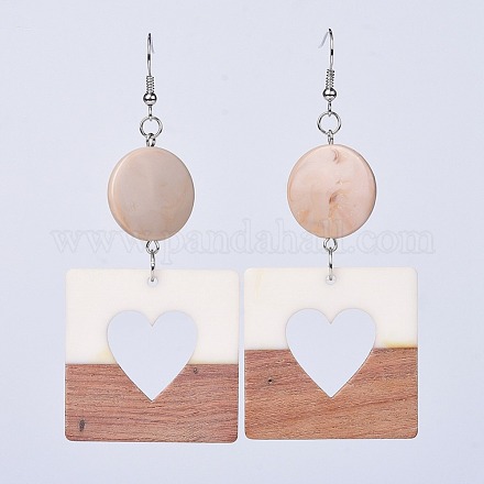 Resin & Wood Dangle Earrings EJEW-JE03025-01-1