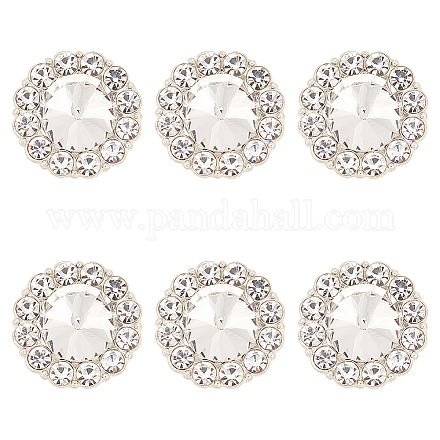 FINGERINSPIRE 6PCS 23.5mm Round Alloy Rhinestone Shank Buttons Silver Color Sew On Buttons with 1-Hole BUTT-FG0001-09B-1