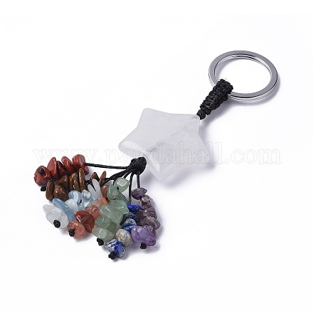 Stella di cristallo di quarzo naturale con portachiavi con nappe con perline miste di pietre preziose KEYC-P012-01P-09-1