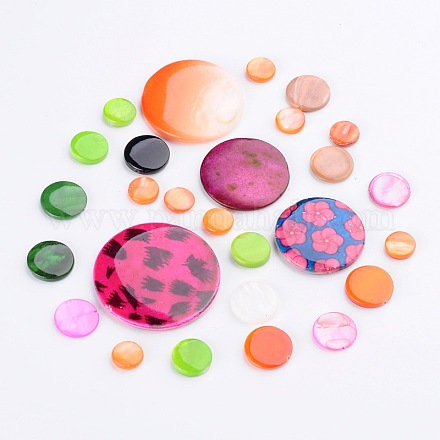 Mixed Dyed/Spray Painted Flat Round Natural Freshwater Shell Beads SHEL-MSMC003-M02-1