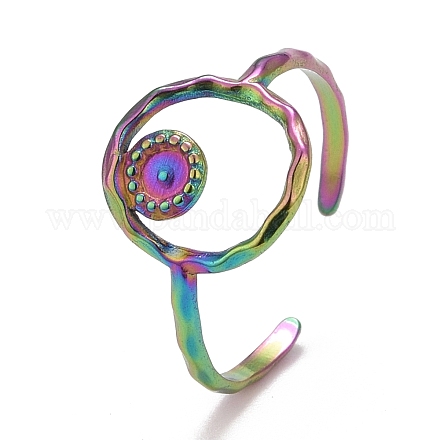 Chapado en iones de color del arco iris (ip) 304 anillos abiertos de acero inoxidable RJEW-A005-08-1