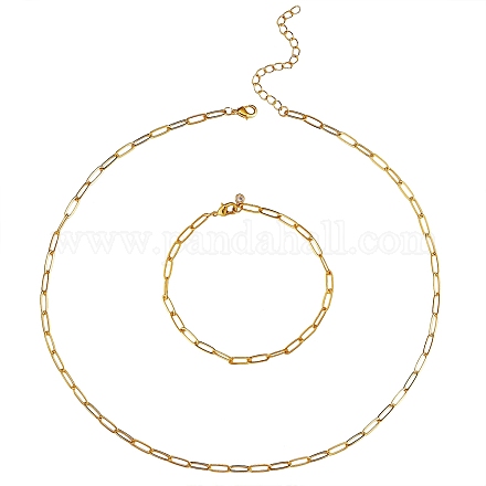 Brass Paperclip Chains Necklaces & Bracelets Sets sgSJEW-PH01378-01-1