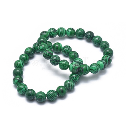 Bracelets extensibles en perles de malachite synthétiques X-BJEW-K212-A-031-1