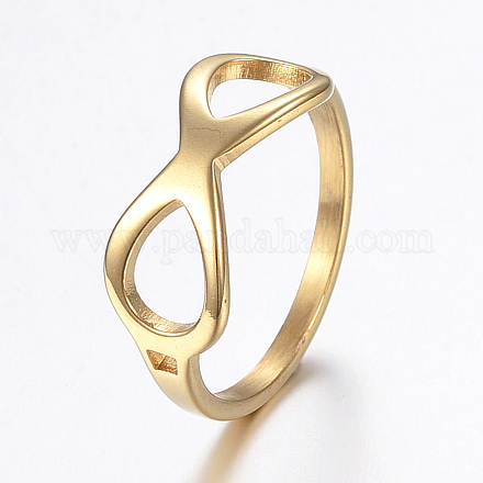 イオンプレーティング（ip）304ステンレスフィンガー指輪  無限大  ゴールドカラー  サイズ6~9  16~19mm RJEW-H125-01G-1