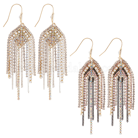 ANATTASOUL 2 Pairs 2 Colors Natural Pearl Beaded & Rhinestone Chains Tassel Earrings EJEW-AN0004-23-1