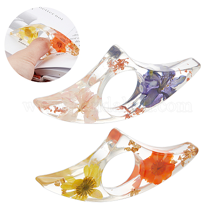 GLOBLELAND Thumb Book Page Holder Resin with Dried Flower Thumb Bookmark Transparent Bookmark Personalized Fan-Shaped Thumb Reading Ring Book Accessories for Reading Lovers Bookworm Students Teachers AJEW-WH0020-87-1