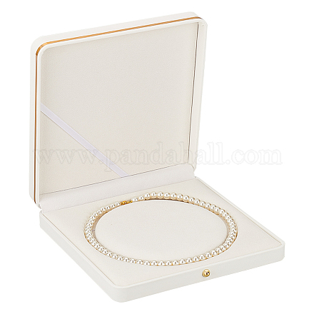 Boîte carrée de collier de perles en cuir pu LBOX-WH0002-06B-1