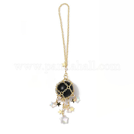Natural Obsidian with Rack Plating Brass Pendants Decorations AJEW-B023-01G-01-1