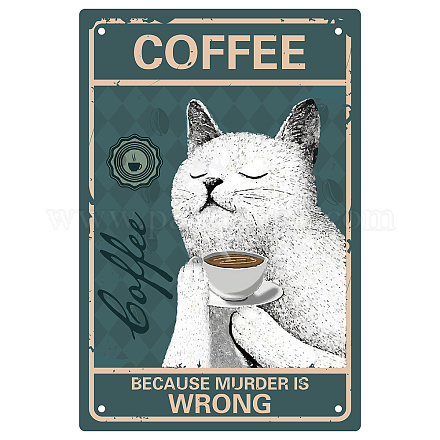 CREATCABIN Coffee Cat Tin Sign Vintage Because Murder Is Wrong Metal Tin Sign Retro Poster for Home Kitchen Bathroom Wall Art Decor 8 x 12 Inch AJEW-WH0157-298-1