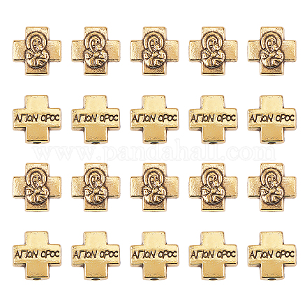 Chgcraft30pcsチベットスタイルの合金ビーズ  聖母マリアと交差する  アンティーク黄金  13x13x6mm  穴：2mm TIBEB-CA0001-15-1