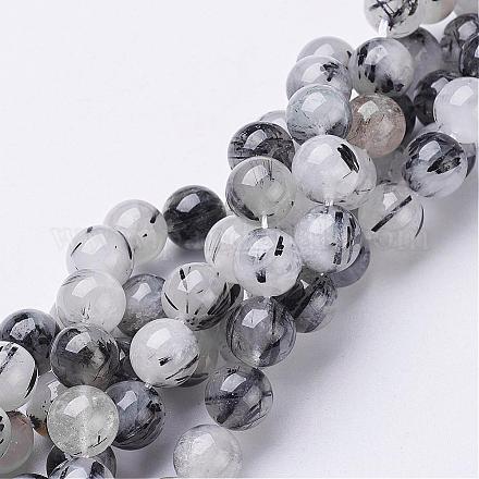Naturale nero rutilato perle di quarzo fili G-D295-10mm-1