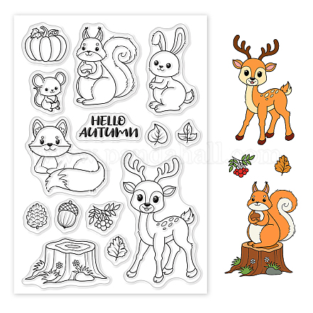 GLOBLELAND Autumn Animals Clear Stamps Pumpkin Deer Fox Rabbit Silicone Clear Stamp Seals for Cards Making DIY Scrapbooking Photo Journal Album Decoration DIY-WH0167-56-821-1