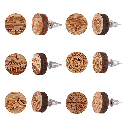Orecchini a bottone in legno naturale sunnyclue EJEW-SC0001-22P-1