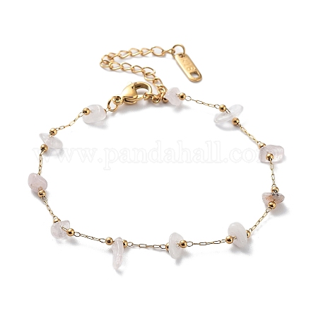 Bracelets en chaîne de perles en quartz rose naturel BJEW-G692-01B-1