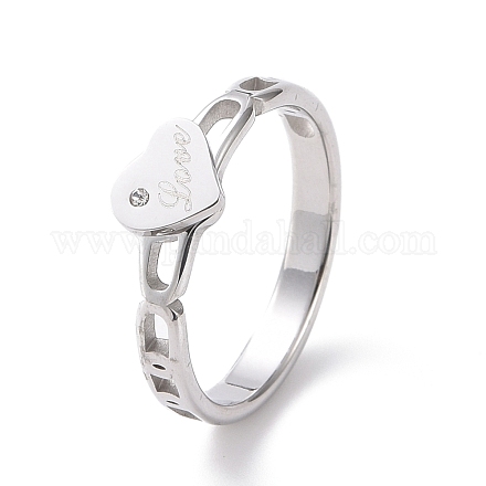 Corazón de rhinestone de cristal con anillo de dedo de palabra amor RJEW-D120-06P-1
