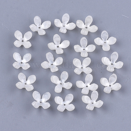 セルロースアセテート（樹脂）ビーズキャップ  4花びら  花  ホワイト  13x13x3mm  穴：1mm KK-S161-05A-1