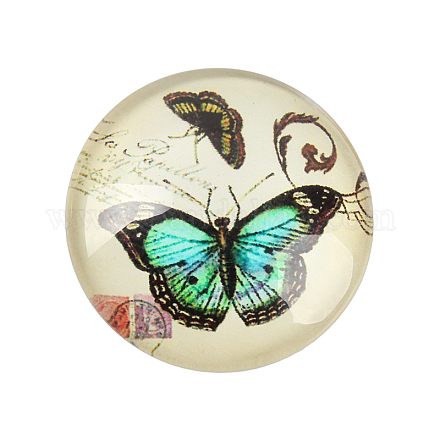 Farfalla stampata cabochon in vetro GGLA-N004-12mm-C01-1