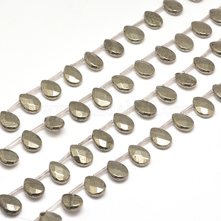 Brins de perles de pyrite naturelle en forme de larme G-I125-67A-1